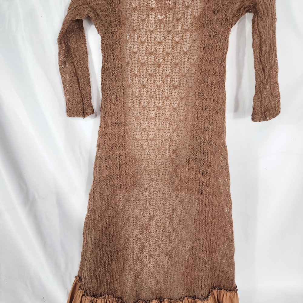 Brown Knit Kids Sweater with Ruffle Hem - Picture 2 of 8